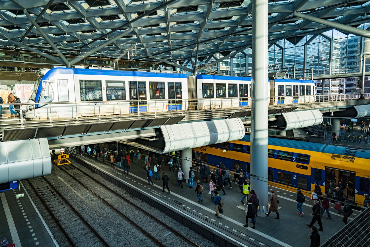 Train at modern station Den Haag